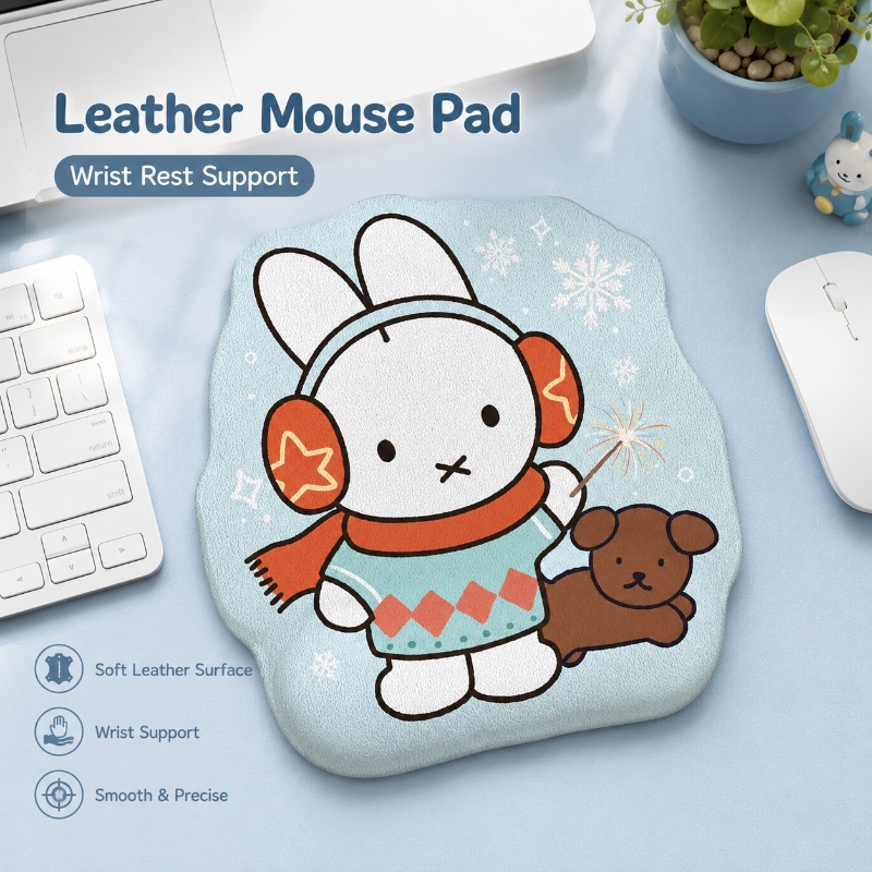 Desk Setup Design - Anime Miffy Leather Mouse Pad with