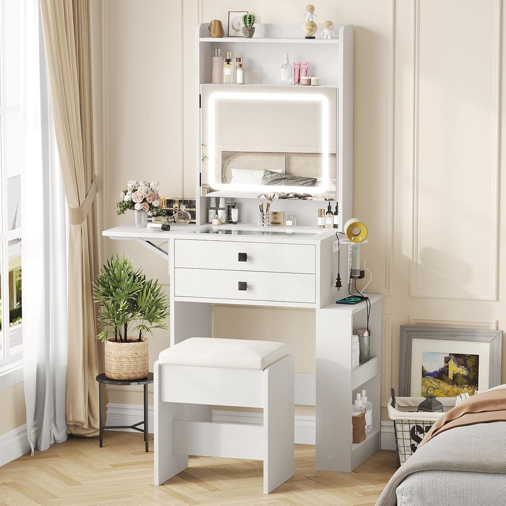 Desk Vanity Setup - Vabches Small Makeup Vanity Desk with