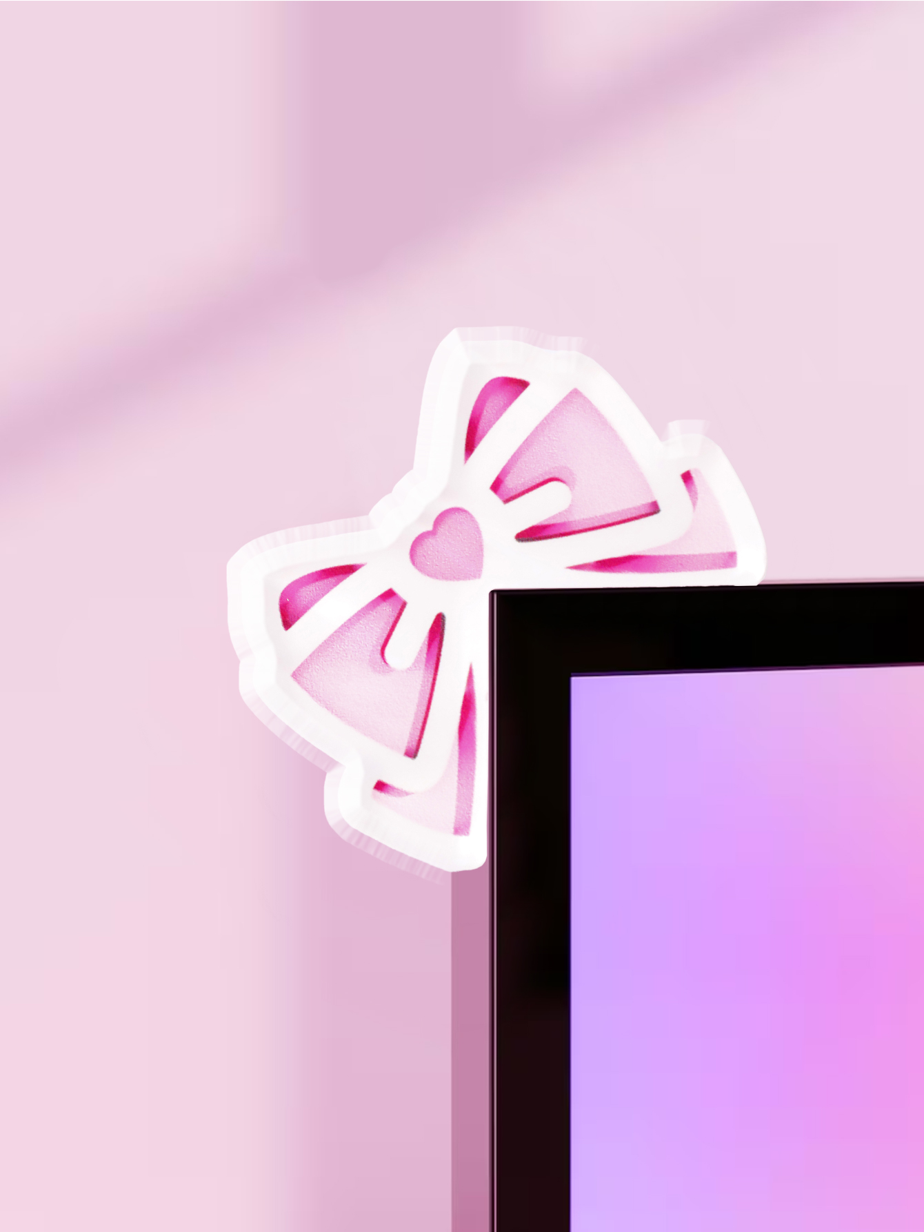 Desk Setup Design - Kawaii Bow Monitor Decor Pink Acrylic