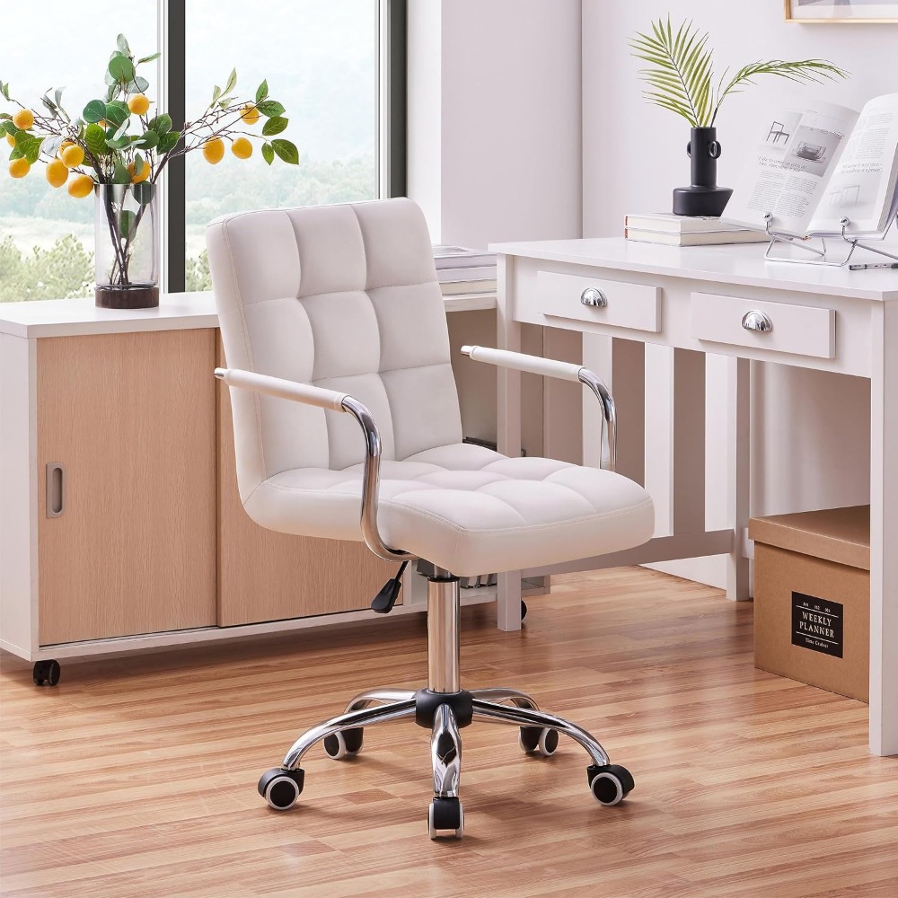 Vanity Desk Chair - Tufted PU  - Desk Vanity Setup 评论和价格