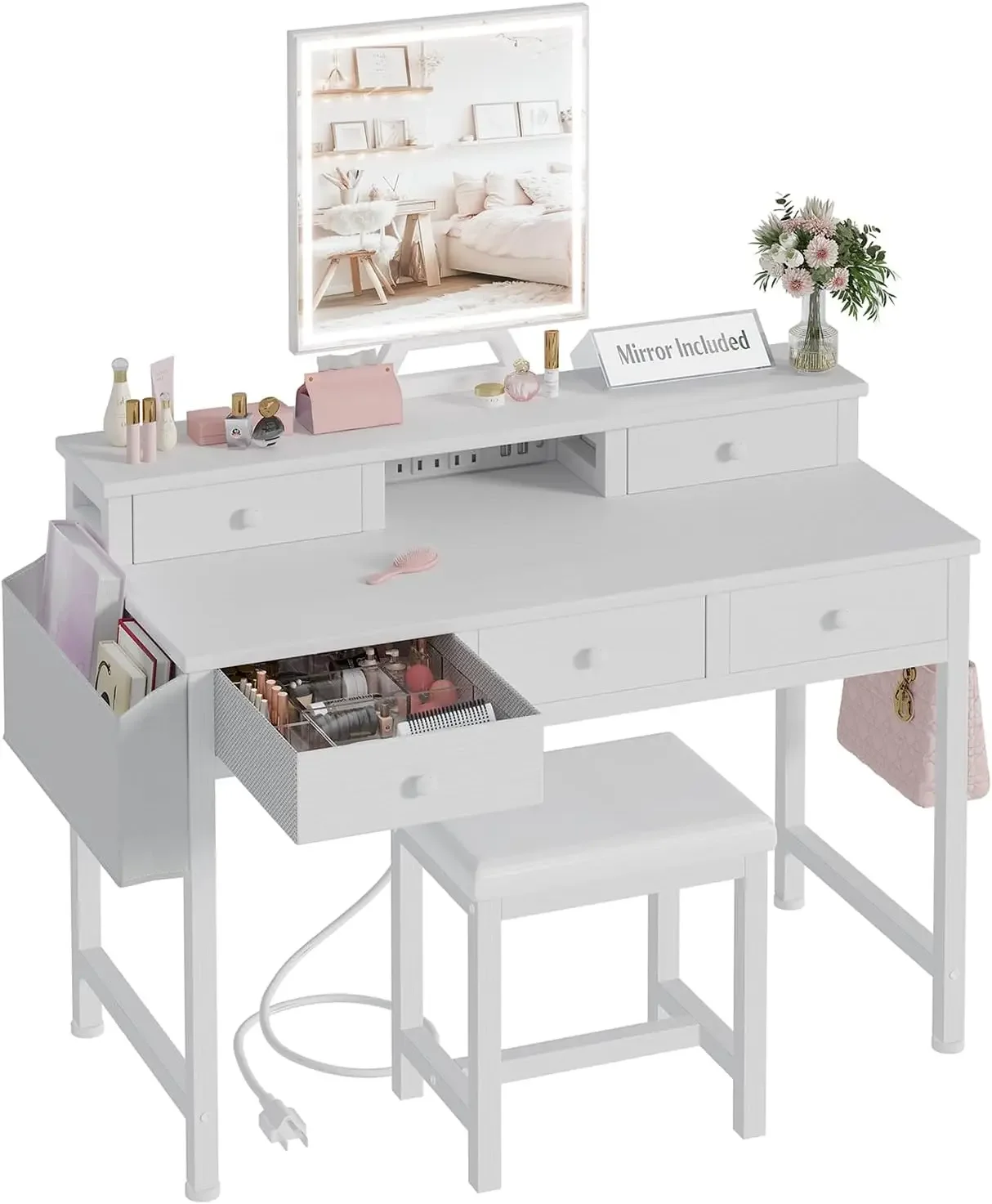 White Makeup Vanity Desk with  - Desk Vanity Setup 评论和价格