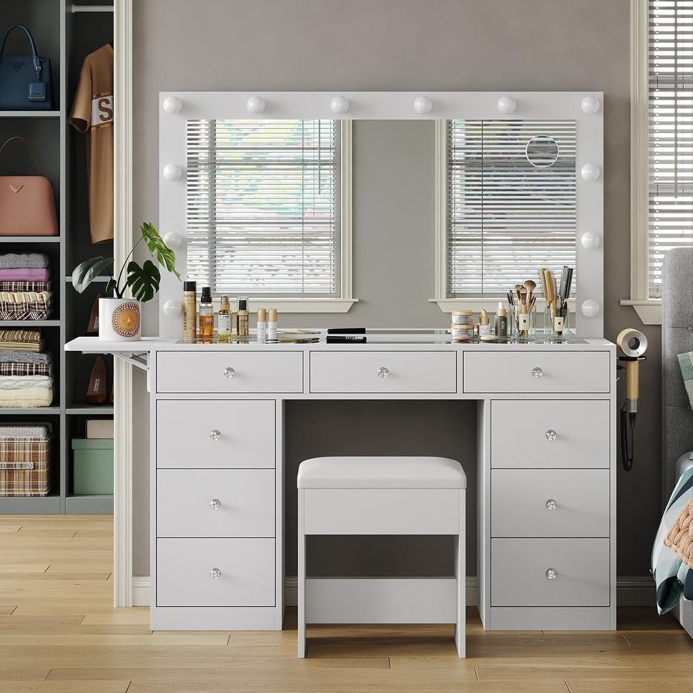 Vanity Desk with Power Outlet, - Desk Vanity Setup 评论和价格
