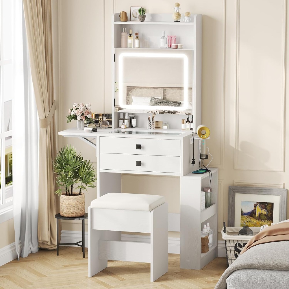 Small Makeup Vanity Desk with  - Desk Vanity Setup 评论和价格