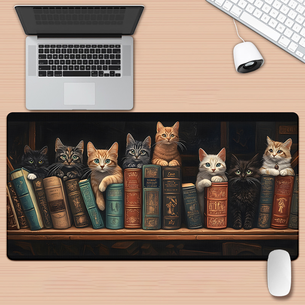 Cute Cats on Books Mouse Pad O - Desk Setup Books 评论和价格