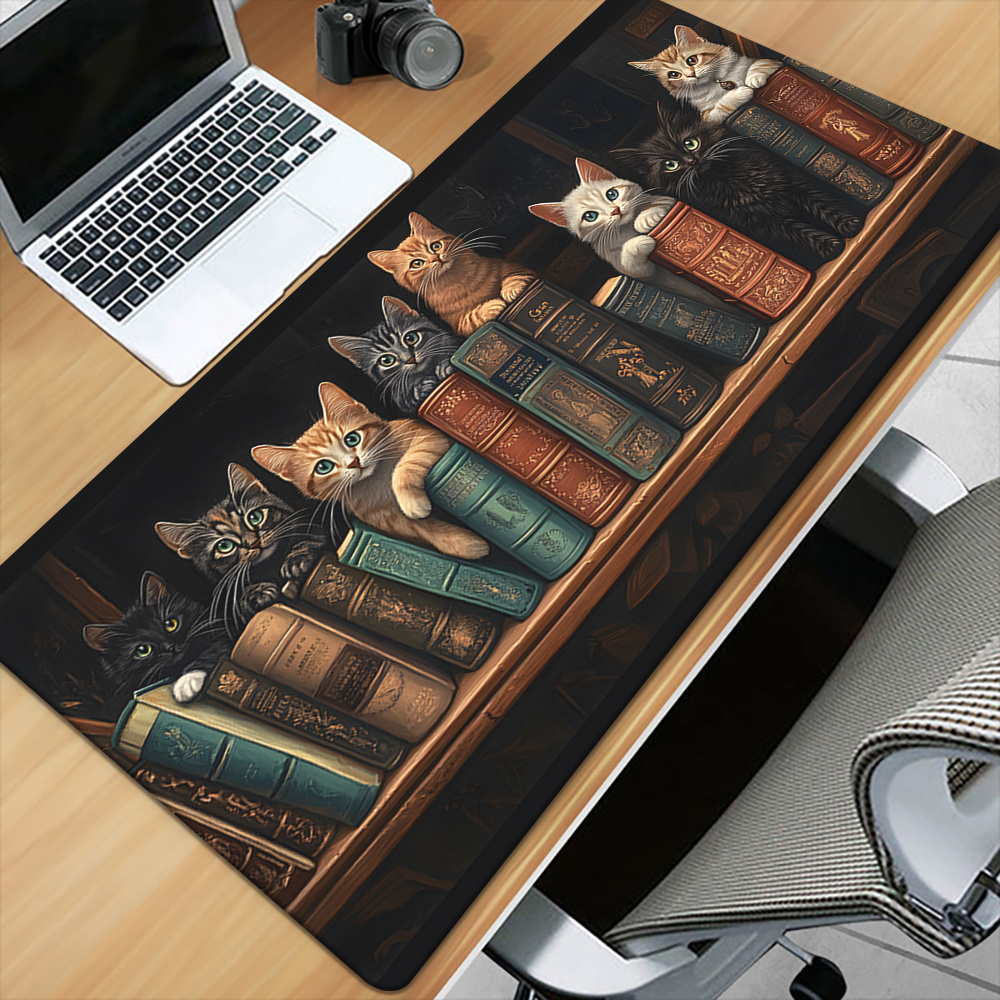 Cute Cats on Books Mouse Pad O - Desk Setup Books 评论和价格