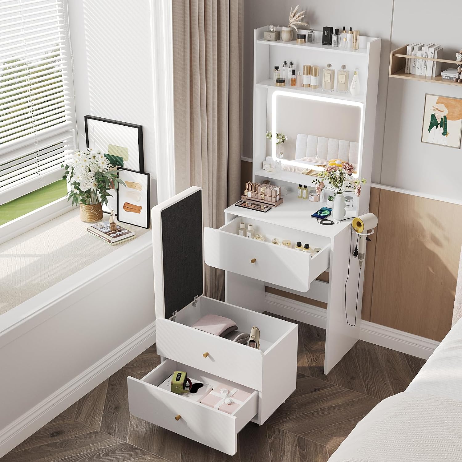 Make Up Vanity Desk with Mirro - Desk Vanity Setup 评论和价格